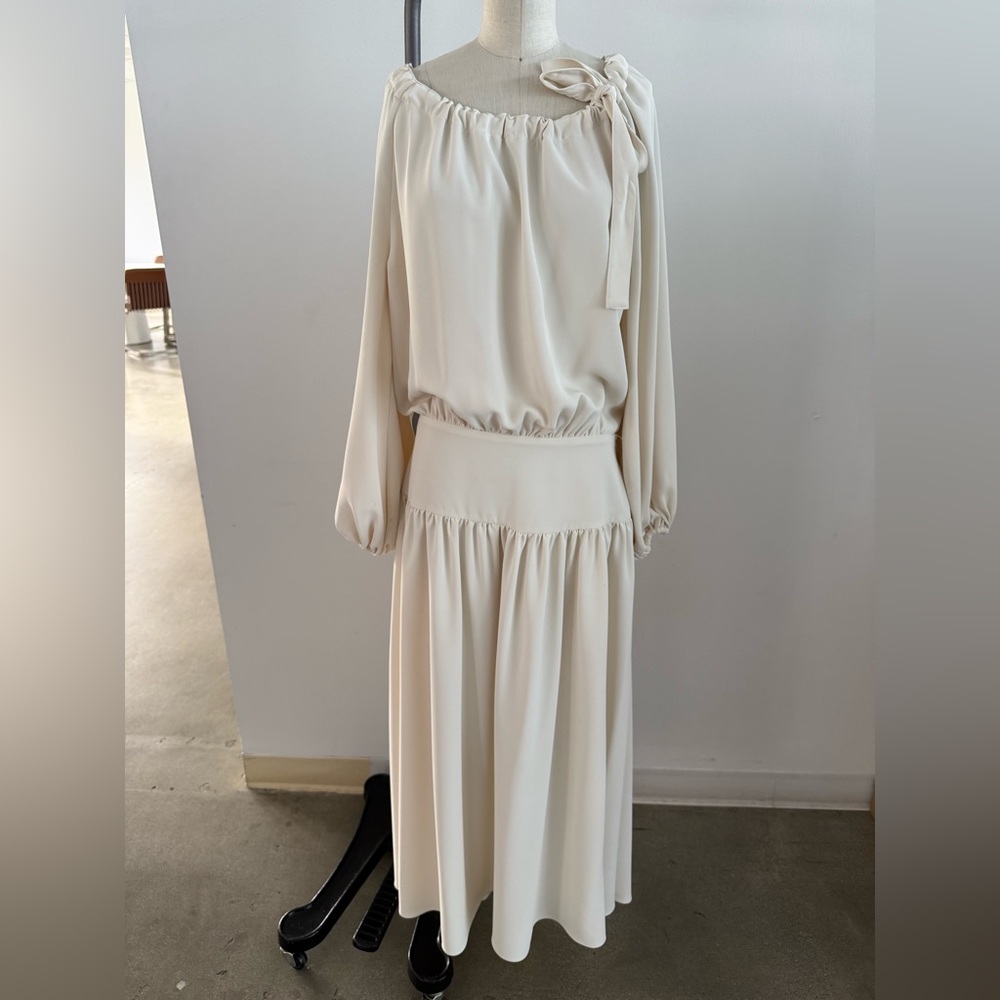 Zimmermann Ivory Gathered Waist Off Shoulder Dress